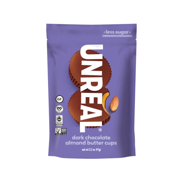 Bolsa de 6 paquetes de tazas de mantequilla de almendra con chocolate oscuro Unreal Candy de 3 oz - 225