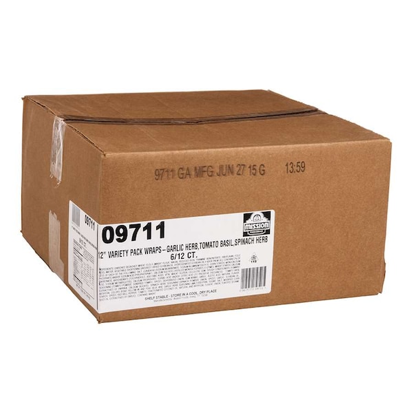 Paquete variado de Mission Foods de 12" de wraps de Ajo y Hierbas/Tomate y Albahaca/Espinaca y Hierbas, PK72 - 9711.