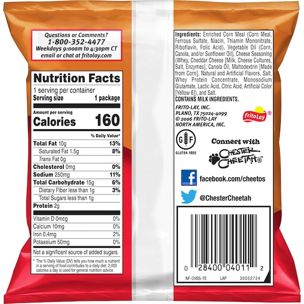 Botana de Cheetos Cheetos Crunchy sabor a Queso de 1 oz. en bolsa de plástico, paquete de 104 - 32419