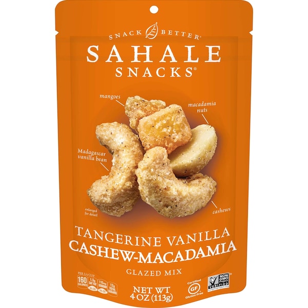 Sahale Snacks Sahale 4 oz. Nueces de anacardo y macadamia glaseadas con tangerina y vainilla, paquete de 6 - 9386900003