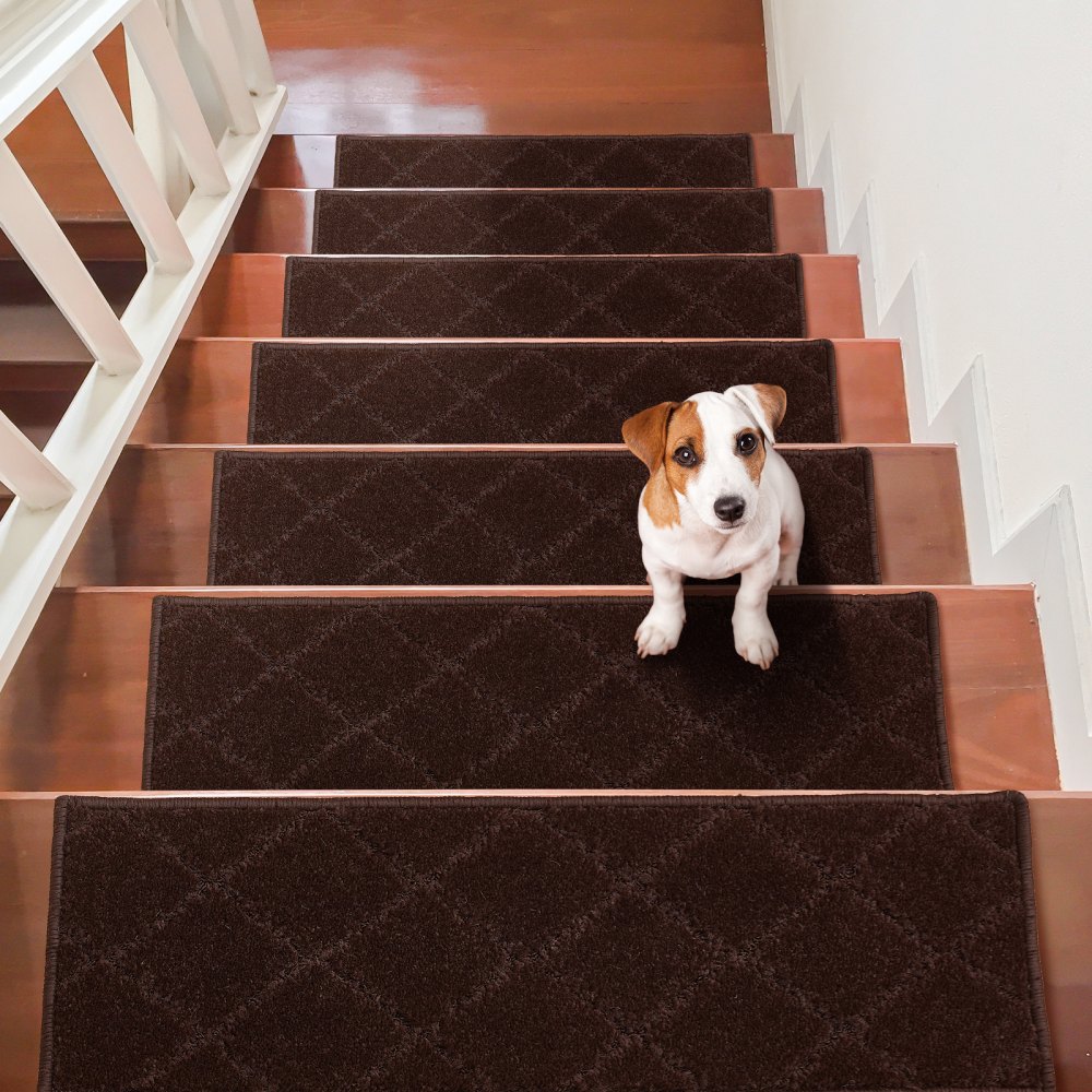 VEVOR Stair Treads, Stairs Carpet Non Slip 9" x 28", Indoor Stair Runner for Wooden Steps, Anti Slip Carpet Soft Edging Stair Rugs Mats for Kids Elders and Dogs, 15 pcs, Brown - LTFHDCSTPE2899XOUV0