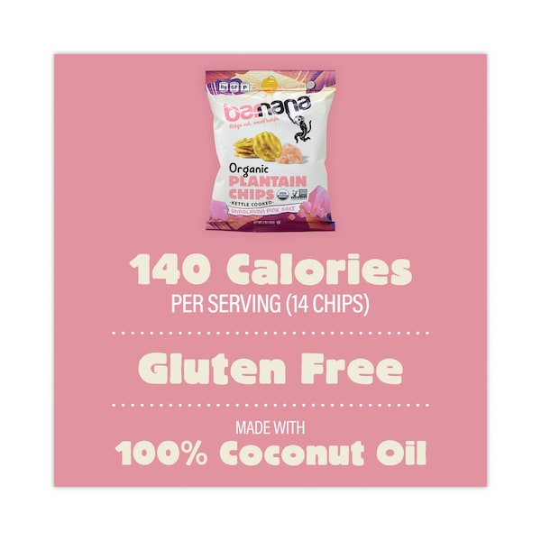 Papas de Plátano con Sal Rosa del Himalaya Barnana, Bolsas de 2 oz, Paquete de 12 - 810050883788