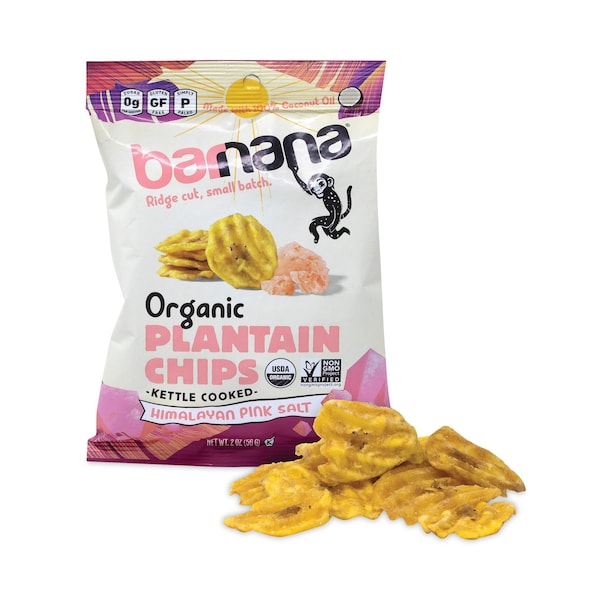 Papas de Plátano con Sal Rosa del Himalaya Barnana, Bolsas de 2 oz, Paquete de 12 - 810050883788