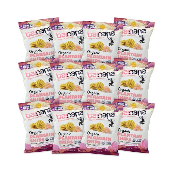 Papas de Plátano con Sal Rosa del Himalaya Barnana, Bolsas de 2 oz, Paquete de 12 - 810050883788