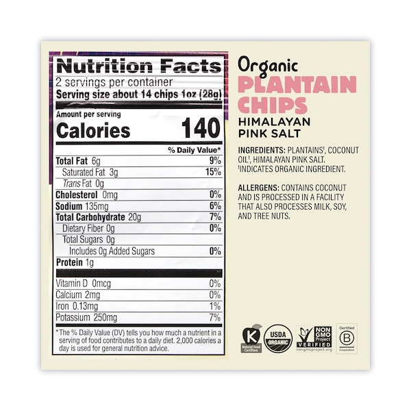 Papas de Plátano con Sal Rosa del Himalaya Barnana, Bolsas de 2 oz, Paquete de 12 - 810050883788