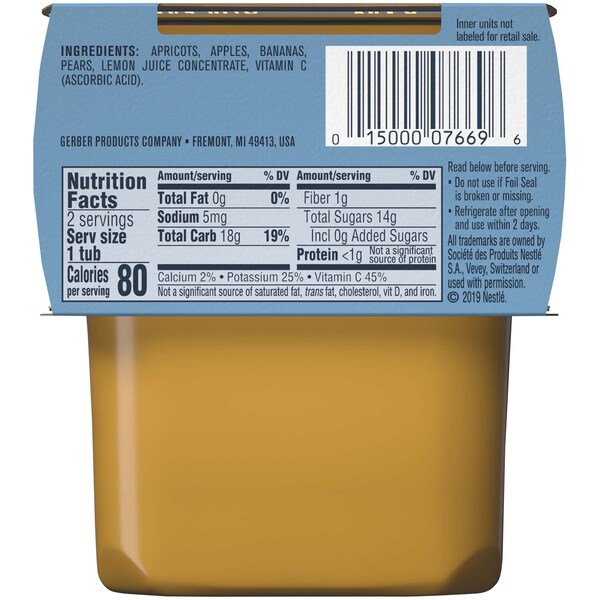 Alimento para bebé Gerber Gerber 2nd Foods de Durazno y Frutas Mixtas 4 oz., paquete de 16 - 00015000076702