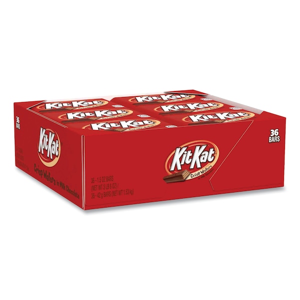 Barra de barquillo Kit Kat con chocolate con leche, barra de 1.5 oz, PK36 - 24600
