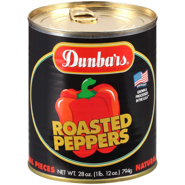 Pimientos rojos Dunbar Pepper Bell pelados y asados a fuego, paquete de 12 - 01013411120001.