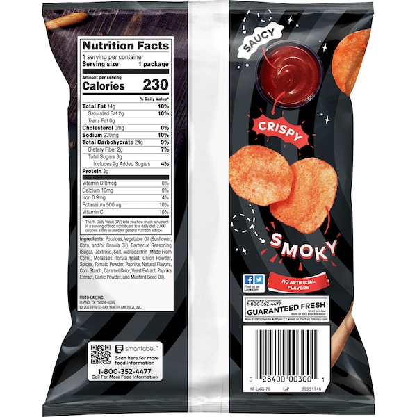 Papas Fritas Lay's sabor BBQ en bolsas de 1.5 oz., paquete de 64 - 44358