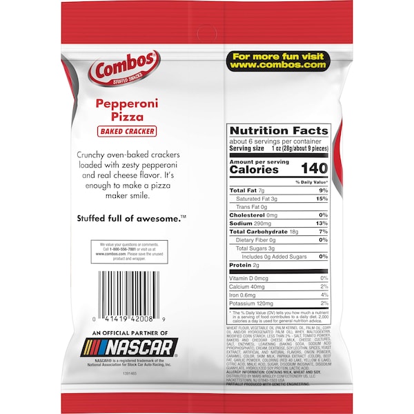 Combos Pepperoni Cracker Combo Snack, Bolsa de 6.3 oz, paquete de 12 - 273757