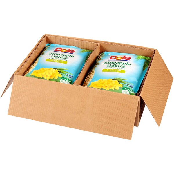 Dole Piña en Trocitos en Almíbar Ligero 81 oz. Bolsa, Paquete de 6 - 00567