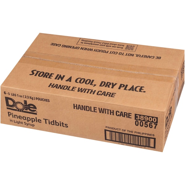 Dole Piña en Trocitos en Almíbar Ligero 81 oz. Bolsa, Paquete de 6 - 00567