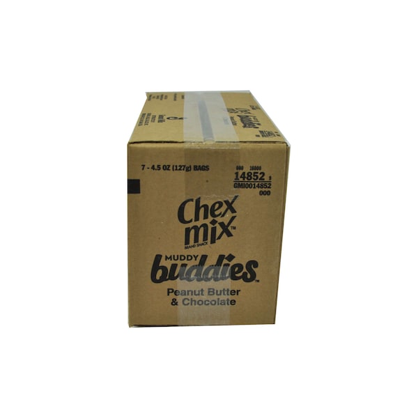 Mezcla de bocadillos Muddy Buddies Chex Mix de mantequilla de cacahuate y chocolate de 4.5 oz., PK7 - 16000-14852.