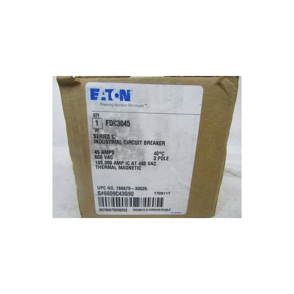 Eaton Molded Case Breakers MCCBs FDC 3P 45A 600V 50/60Hz 3Ph F Frame EA Series C - FDC3045