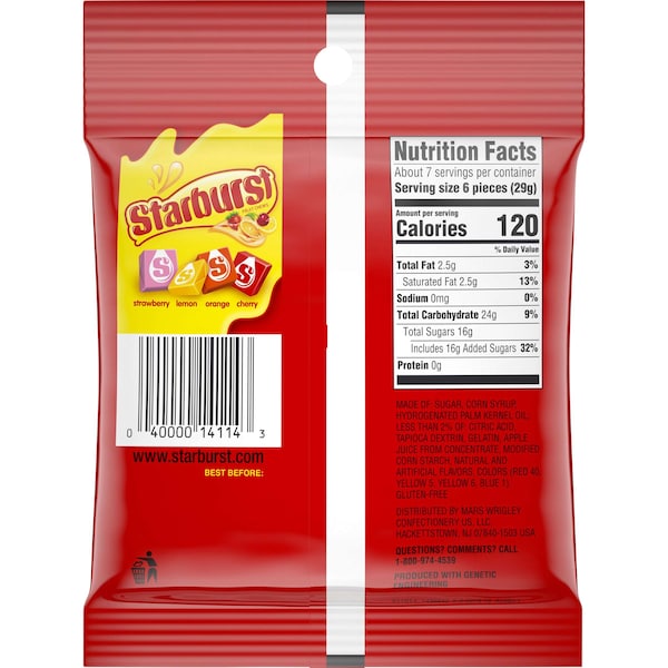 Starburst Dulce de Frutas Original, Caramelo de 7.2 oz., Paquete de 12 - 159329