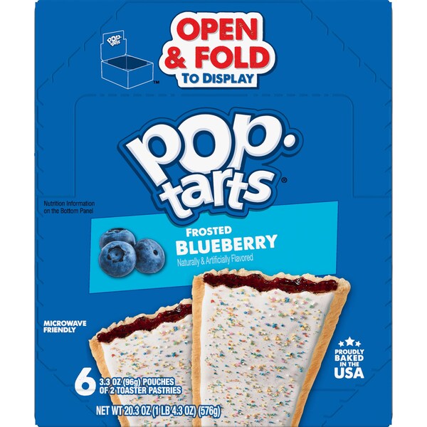 Kelloggs Pop-Tarts Frosted Open & Fold Display Blueberry Pastry 2 Count, PK72 - 3800022403

Kellogg's Pop-Tarts, exhibidor desplegable y plegable, repostería de arándano glaseado, paquete de 2, PK72 - 3800022403