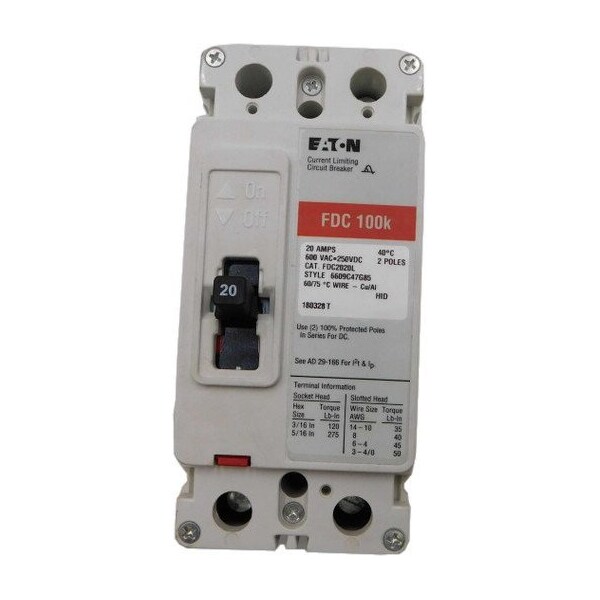 Eaton Molded Case Breakers MCCBs FDC 2P 200A 600V 50/60Hz 3Ph F Frame EA Series C - FDC2020L