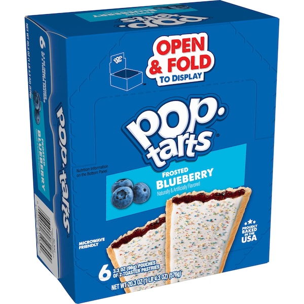 Kelloggs Pop-Tarts Frosted Open & Fold Display Blueberry Pastry 2 Count, PK72 - 3800022403

Kellogg's Pop-Tarts, exhibidor desplegable y plegable, repostería de arándano glaseado, paquete de 2, PK72 - 3800022403