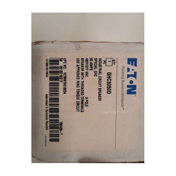 Eaton Molded Case Breakers MCCBs GHC 3P 50A 480V 50/60Hz 3Ph G Frame - GHC3050D