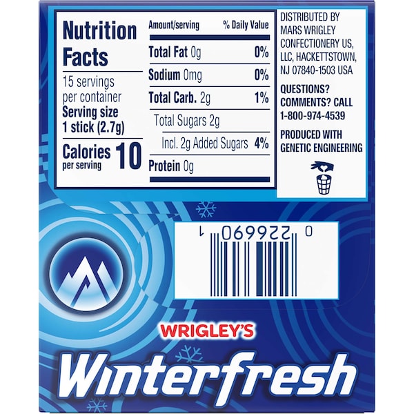 Chicle Winterfresh para un solo uso, 15 piezas, paquete de 120 - 259688.
