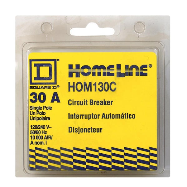 Schneider Electric Miniature Circuit Breaker, HOM Series, 30A, 1 Pole, 120/240V AC, 10kA - 3205572