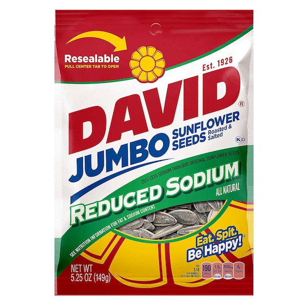 David Semillas de Girasol en cascara Reducidas en Sodio de 5.25 oz., Paquete de 12 - 2620046133