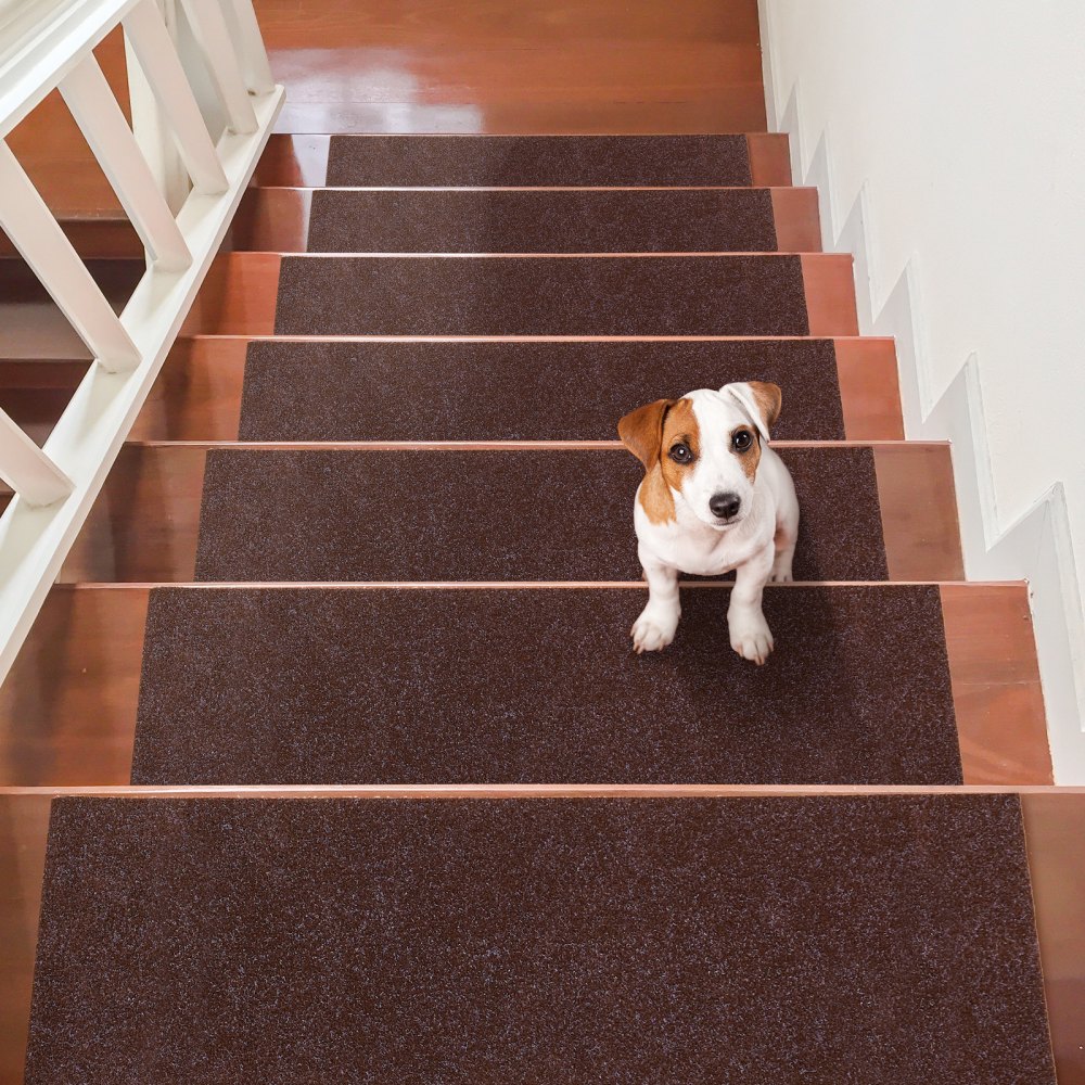 VEVOR Stair Treads, Non-slip Stairs Carpet 8 x 30 inch, Indoor Stair Runner for Wooden Steps, Anti-slip Carpet Stair Rugs Mats for Kids Elders and Dogs, 15 pcs, Brown - LTFHDCSTPR308OG3RV0