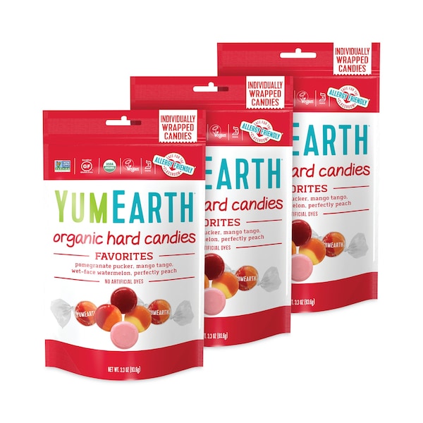 Yumearth Organic Favorite Fruit Hard Candies, Bolsa de 33 oz, sabores surtidos, paquete de 3, 3PK - 190