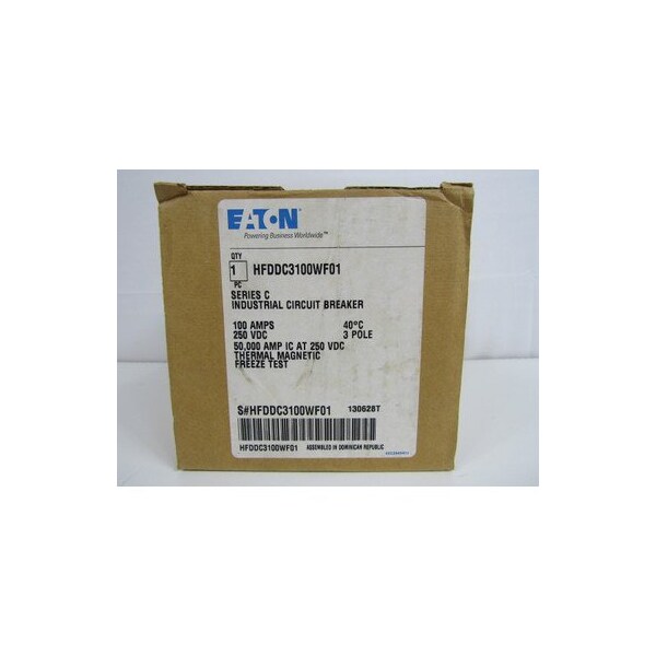 Eaton Molded Case Breakers MCCBs HFD 3P 100A 250V 50/60Hz 3Ph F Frame - HFDDC3100WF01