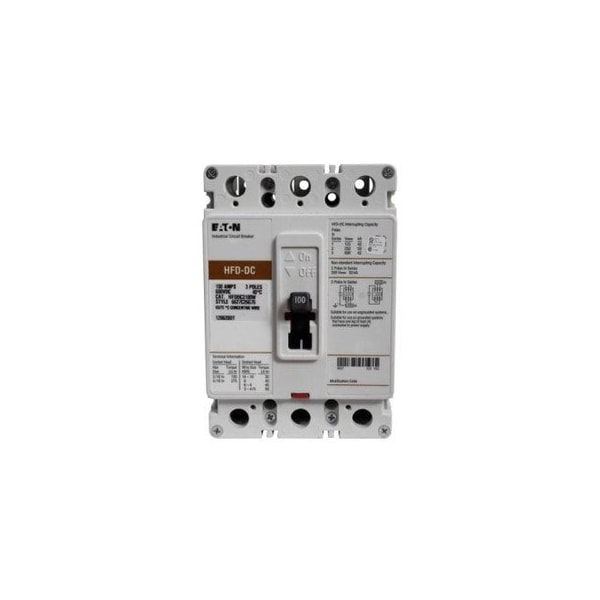 Eaton Molded Case Breakers MCCBs HFD 3P 100A 250V 50/60Hz 3Ph F Frame - HFDDC3100WF01