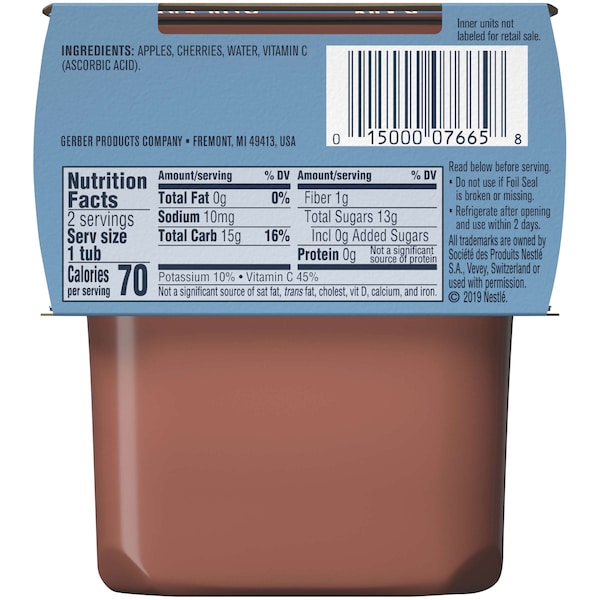 Alimento para bebé Gerber 2nd Foods Manzana Cereza 4 oz., paquete de 16 - 00015000076665