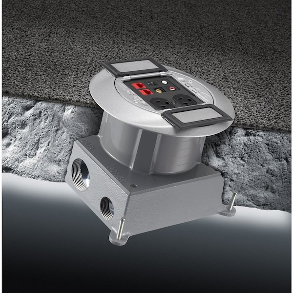 Hubbell Wiring Device-Kellems Electrical Box, 156 cu in, Floor Box Type, 2 Gangs, PVC, Round Shape - S1CFB
