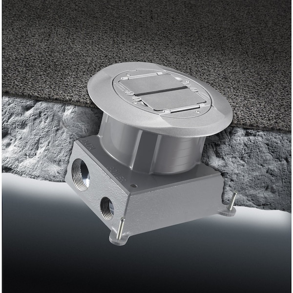 Hubbell Wiring Device-Kellems Electrical Box, 156 cu in, Floor Box Type, 2 Gangs, PVC, Round Shape - S1CFB