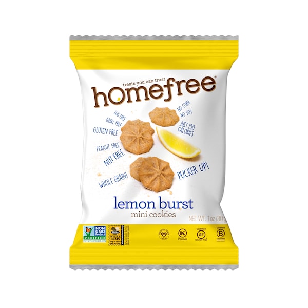 Galletas mini sin gluten con sabor a limón, tamaño individual de 1 oz en bolsas. Paquete de 30.