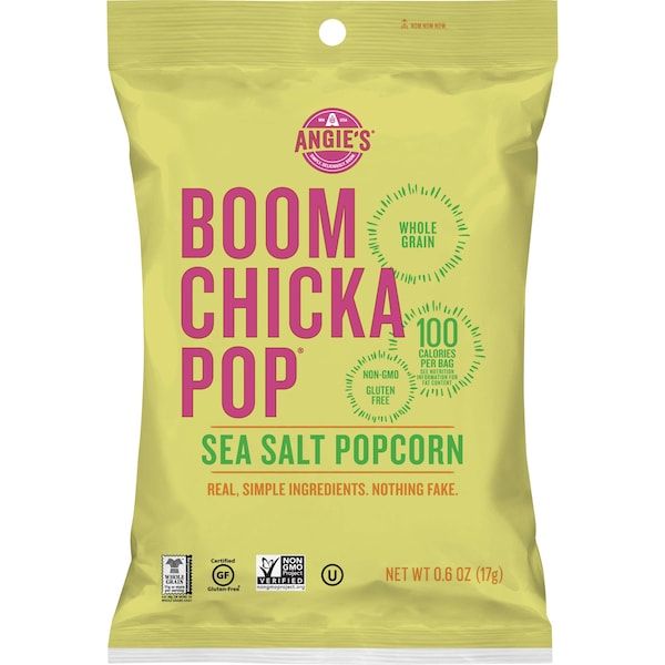 Angies Boomchickapop Artisan Treats Boomchickapop Palomitas de Maíz con Sal Marina Kosher 0.6 oz., Paquete de 24 - 1878001027