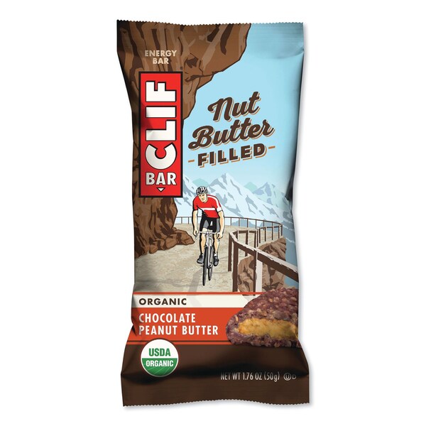 Barra energética rellena de mantequilla de nueces Clif Bar, Chocolate y Mantequilla de Cacahuate, Barra de 1.76 oz, Paquete con 12, 12 Paquetes - CCC56801