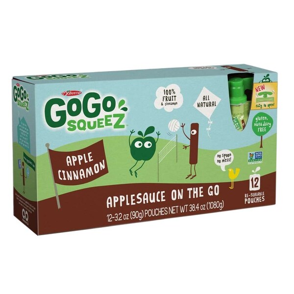 Gogo Squeez Manzana y Canela Puré de Manzana 3.2 oz. Bolsa, Paquete de 72 - 120448
