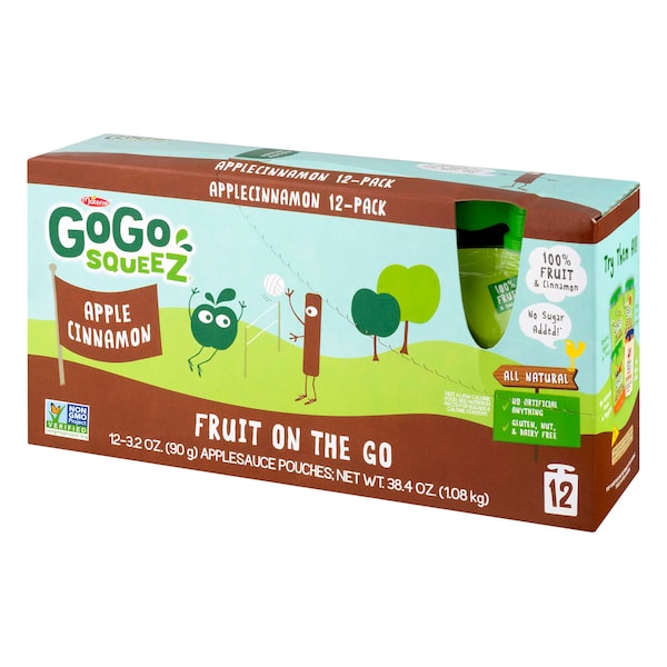 Gogo Squeez Manzana y Canela Puré de Manzana 3.2 oz. Bolsa, Paquete de 72 - 120448