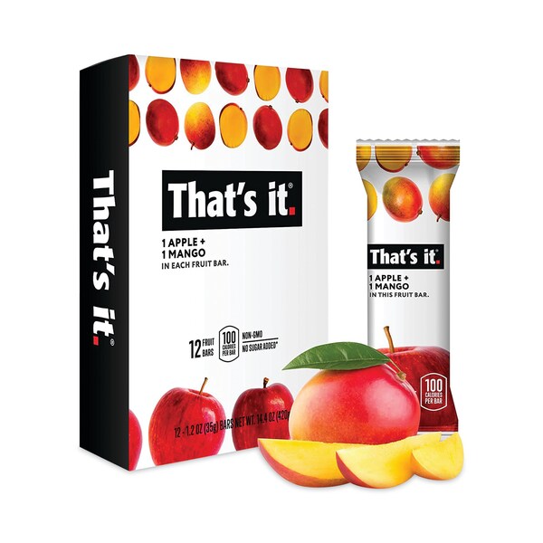 Eso es. Barra de nutrición, frutas de manzana y mango sin gluten, Barra de 1.2 oz, paquete de 12 - 1022M
