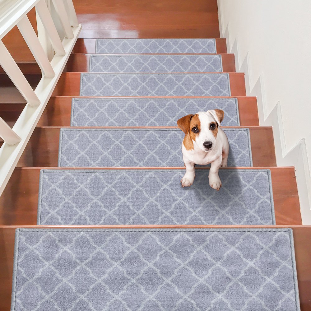VEVOR Stair Treads, Stairs Carpet Non Slip 9" x 28", Indoor Stair Runner for Wooden Steps, Anti Slip Carpet Soft Edging Stair Rugs Mats for Kids Elders and Dogs, 15 pcs, Light Gray - LTFHDSSTPE289DKW5V0