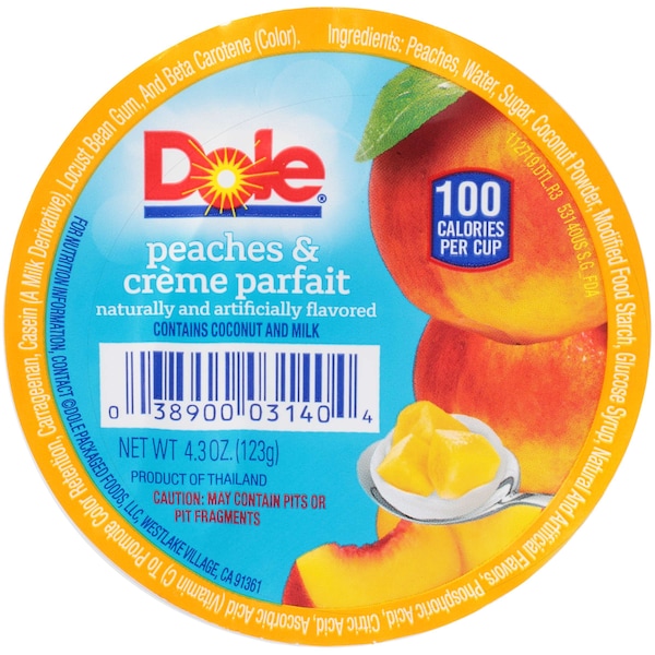 Duraznos Dole en un tazón de plástico de 4.3 oz. con crema, paquete de 36 - 03140.