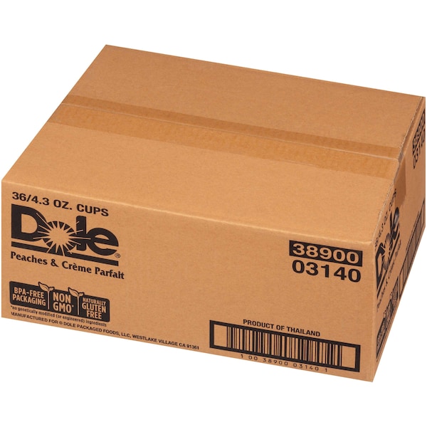 Duraznos Dole en un tazón de plástico de 4.3 oz. con crema, paquete de 36 - 03140.