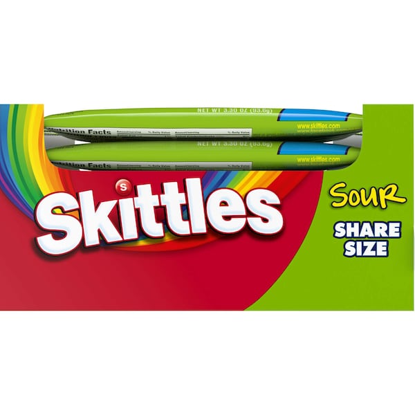 Skittles Skittles Tear/Share Skittles Sours 3.3 oz., Paquete de 144 - 141047