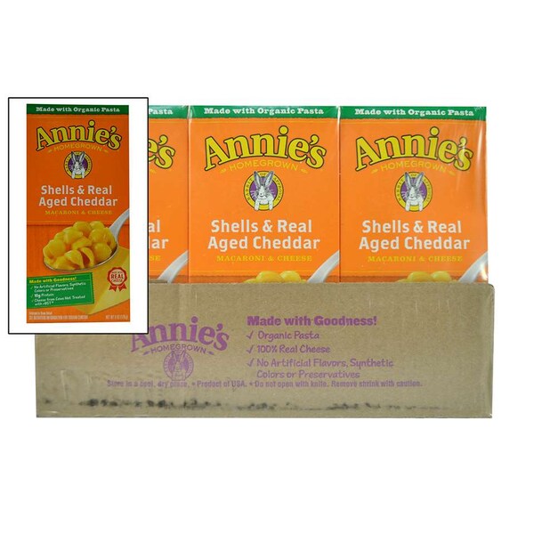 Macarrones con queso cheddar madurado genuino de Annie's en caja de 6 oz, paquete de 12 - 13562-30084