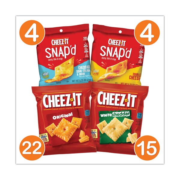 Paquete variado de galletas saladas horneadas Cheez-It, (8) bolsas de 0.75 oz/(37) bolsas de 1.5 oz, PK45 - 700-00122