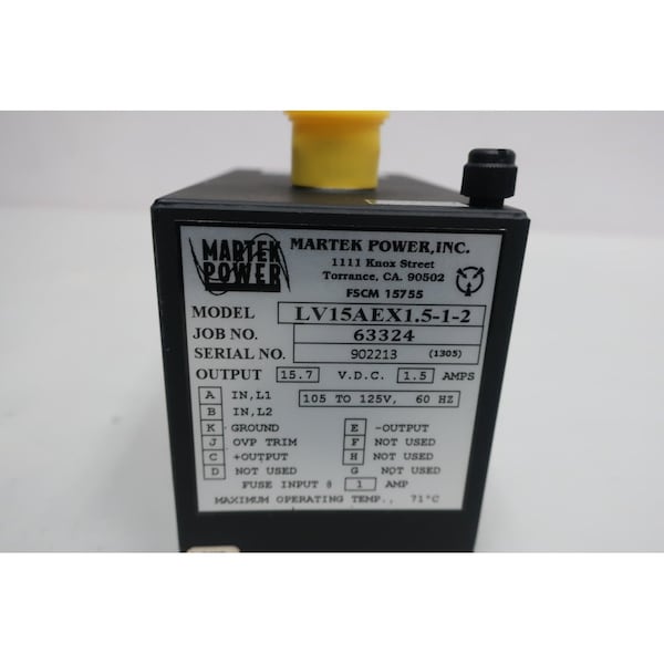 Martek Power Supply, 105 to 125V AC, 15.7V DC, 1.5A - LV15AEX1.5-1-2
