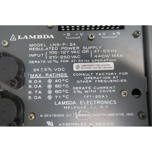 Lambda AC to DC Power Supply, 105/210V AC, 24V DC, 440W, 9A - LNS-P-24