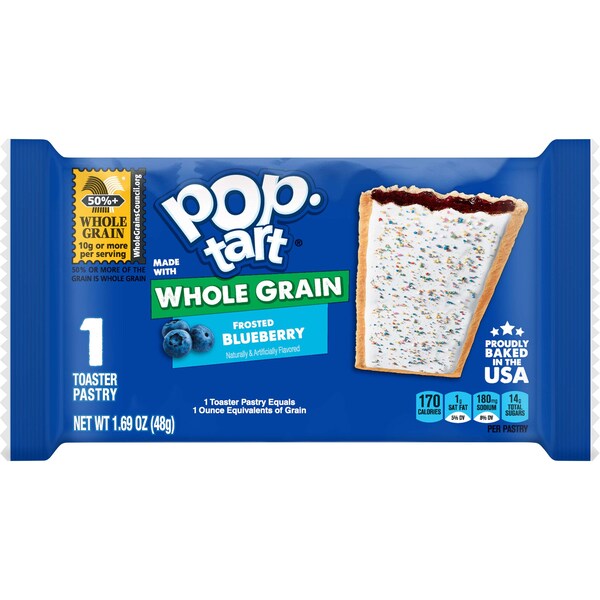 Pop-Tarts de Kellogg's de grano entero con glaseado de arándano, 1 pieza, paquete de 120 - 3800017196.