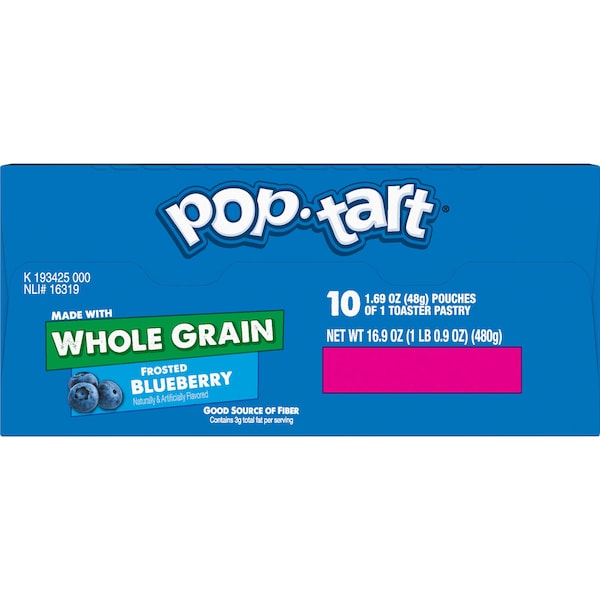 Pop-Tarts de Kellogg's de grano entero con glaseado de arándano, 1 pieza, paquete de 120 - 3800017196.