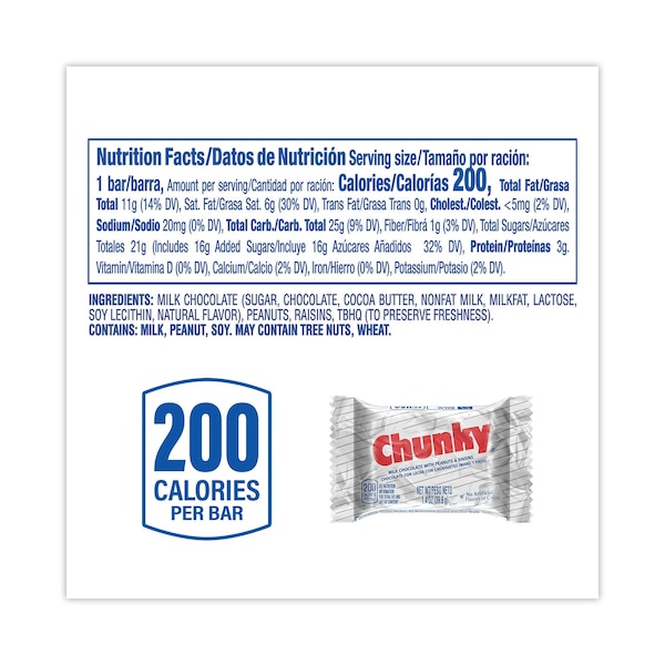 Barra Nestlé Chunky, Envuelta Individualmente, 14 oz, PK24, 24PK - 414664